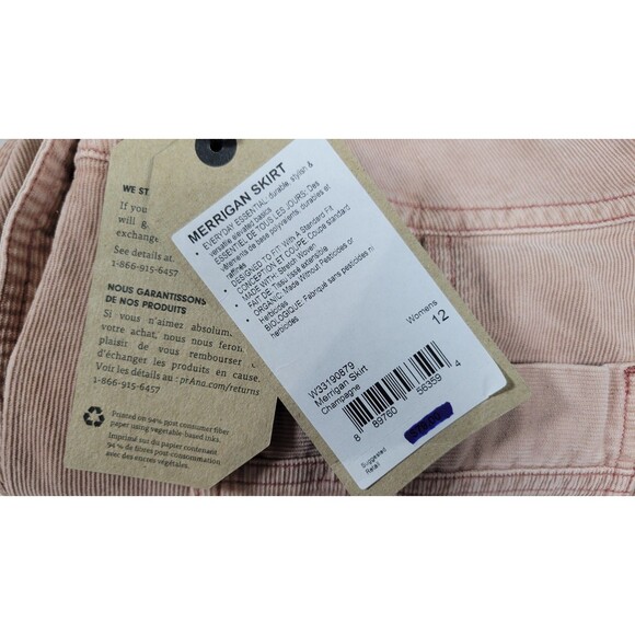 prAna Merrigan Skirt Women’s 12 NWT Organic Cotton Corduroy Button Front Pink - Picture 11 of 11